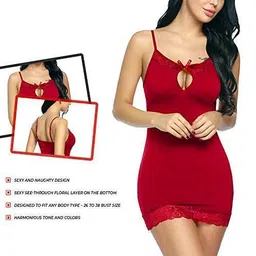 unitrust Women's Babydoll V-Neck Sleepwear Chemise Lingerie Lycra Nighty with Adjustable Straps and Thong Panty for Bridal, Honeymoon, Wedding Anniversary Nightwear. image 5