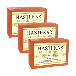 Hasthkar Set of 3 Handmade Rose Sandal Soap with Glycerin & Coconut Oil - 125 g Each-picture-35
