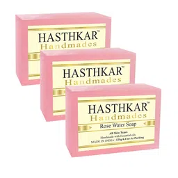 Hasthkar Set of 3 Handmade Rose Water Soap for All Skin Types - 125 g Each-picture-12
