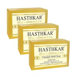 Hasthkar Set of 3 Handmade Chandan Haldi Soap with Glycerin & Coconut Oil - 125 g Each-picture-16