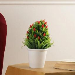 Green & Red Plastic & Polyester Artificial Plant With Pot by Foliyaj-picture-26
