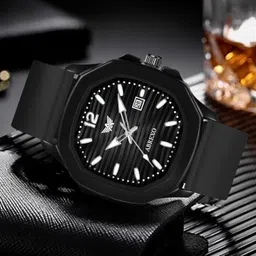 abrexo Vintage-Law Date Working Square Black Dial Premium Black Silicone Strap Boys Analog Watch - For Men Abx6600-BK BR Quartz Mechanism Watch-picture-19
