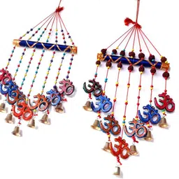palpal ART GALLERY Handcrafted OM Rudra V Shape COMBO Door Hanging Wood Windchime SET OF 2 Plastic Windchime image 3