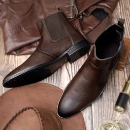 louis stitch Mens Brunette Brown Handmade Chelsea Boots with Dual Tone Patina - RGCLBB - UK 7 Boots For Men image 3