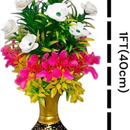 caser Artificial Flower Bunch with Decorative Golden-Black Vase Green Wild Flower Artificial Flower with Pot image 3