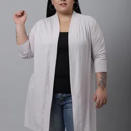 Rute Women Off White Self-Design Plus Size Cotton Shrug image 1