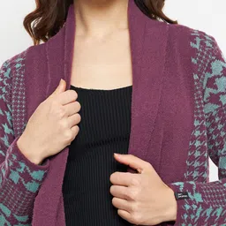 CREATIVE LINE Geometric Self Design Knitted Longline Woolen Shrug image 2