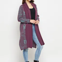 CREATIVE LINE Geometric Self Design Knitted Longline Woolen Shrug image 3