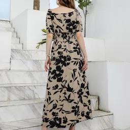 sugathari Women A-line Beige Maxi/Full Length Dress image 2