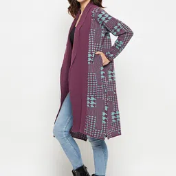 CREATIVE LINE Geometric Self Design Knitted Longline Woolen Shrug image 4