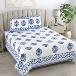 bombay spreads Blue Floral 180 TC Cotton King Size Bedsheet With 2 Pillow Cover-picture-18