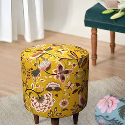 Chumbak Yellow & Brown Dragon Fruit Printed Round French Pouffe-picture-14