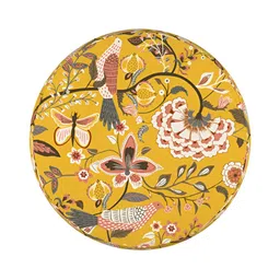 Chumbak Yellow & Brown Dragon Fruit Printed Round French Pouffe image 3