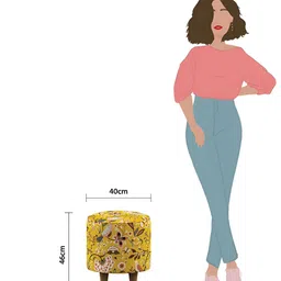 Chumbak Yellow & Brown Dragon Fruit Printed Round French Pouffe image 5