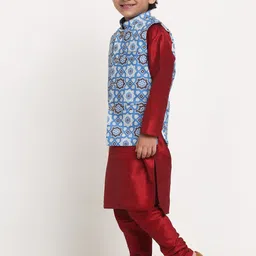 Benstoke Boys Maroon Kurta with Churidar With Jacket image 4