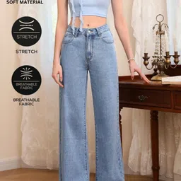 n j fashions Women Regular High Rise Blue Jeans image 5