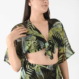 Blissence Women Tropical Printed Overlapping Cover Up Top image 5