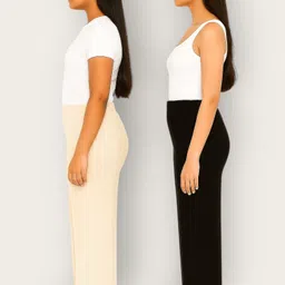 epicdesigns Pack of 2 Women Comfort Fit Beige, Black Pure Cotton Trousers-picture-29
