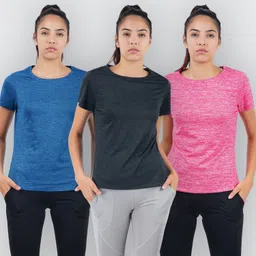 laya Pack of 3 Women Sporty Round Neck Polyester Multicolor T-Shirt-picture-10