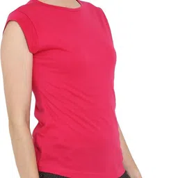 ap'pulse Women Solid Round Neck Pure Cotton Pink T-Shirt image 2