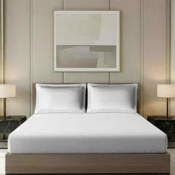 platina india White Dotted Pattern With Dotted Embroidery 500 Tc Cotton King Sized Double Bedsheet With 2 Pillow Covers-picture-13