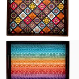 angira handicarft Wooden tray set of 2 with UV print|Serving Tray|Multipurpose Tray|AHS0-T0980_N Tray-picture-31