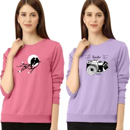 zentworld Pack of 2 Women Printed Round Neck Cotton Blend Pink, Purple T-Shirt-picture-22