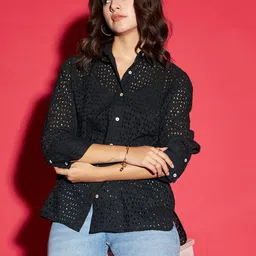 kassually Women Regular Fit Solid Spread Collar Casual Shirt image 5