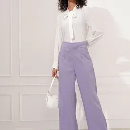 tokyo talkies Women Flared Purple Cotton Blend Trousers image 3