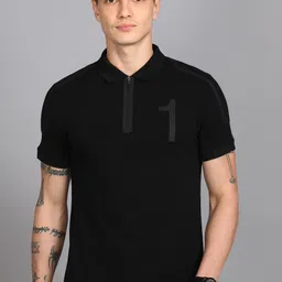 united colors of benetton Men Solid Polo Neck Pure Cotton Black T-Shirt-picture-12