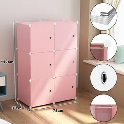 etoly 6-Door 3-Shelf Plastic kids Collapsible Cupboard clothes rack-Pink PC Collapsible Wardrobe image 3