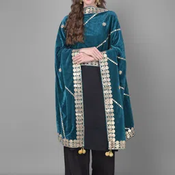 a r silk dupatta hub Velvet Self Design Green Women Dupatta image 4