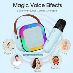 nizix Bluetooth Karaoke Speaker Fun for Kids & Adults with Wireless Mics & LED Effects Microphone image 3