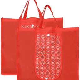 kuber industries Shopping Grocery Bags Foldable, Washable Grocery Tote Bag with One Small Pocket, Eco-Friendly Purse Bag Fits in Pocket Waterproof & Lightweight (Set Of 2,Red) Pack of 2 Grocery Bags-picture-13