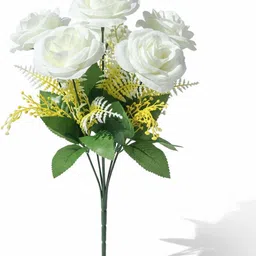 duggu item White Artificial Roses Flower Bunch for Home Decor White Rose Artificial Flower image 1