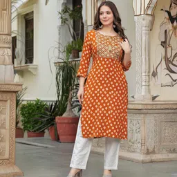deepyog Women Floral Print Viscose Rayon Straight Kurta-picture-11