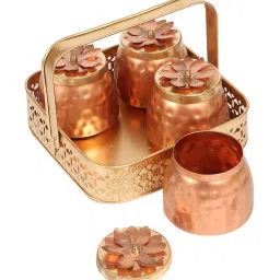 amaya decors Basket With 4 Metal Jars image 4