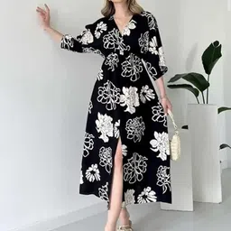 braval textile Women A-line Black Midi/Calf Length Dress-picture-28