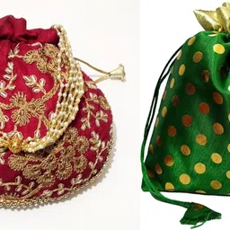 athizay Girls Maroon, Gold, Green Potli-picture-18