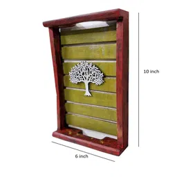 disoo fashions Red Colour Distress Look Sheesham Wood Handcarved Rectangular Set Of 2 Wall Art With Tree image 4