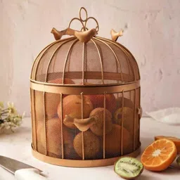 zr handicraft Fruit Bulbul Basket Metal Round Mesh Lid Insect Proof Modern Iron Fruit & Vegetable Basket image 1