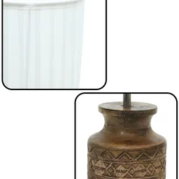 Homesake White & Brown Textured Fabric Shade With Wooden Base Table Lamp image 3