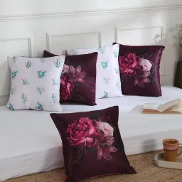 jeel Purple & White Floral Polyester 16 x 16 Inches Cushion Covers (Set of 5) image 1