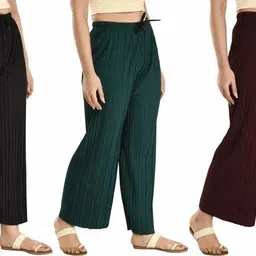 fabrictown Pack of 3 Women Relaxed Multicolor Cotton Blend Trousers image 1