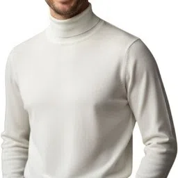 gainell Men Solid Turtle Neck White Sweater image 1