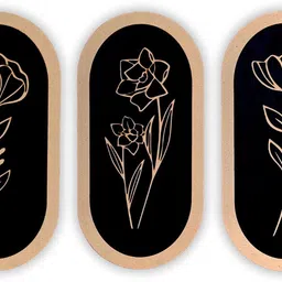 woodscut Floral Wall Decoration Panel Set | 3 Frame Set Wooden Wall Decor Art Pack of 3 image 4