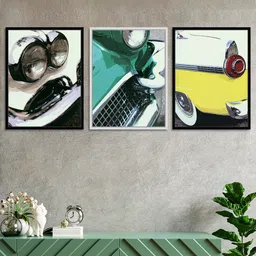 art street Canvas Framed Green & Yellow Set Of 3 Art Print image 1