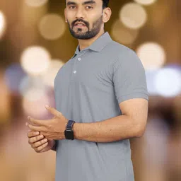 vebnor Men Solid Polo Neck Polyester Grey T-Shirt image 4