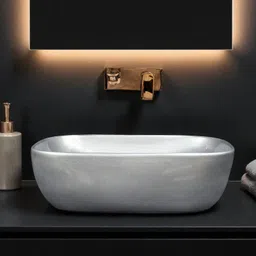 delta Premium Ceramic Silver Finish Glossy Wash Basin for Home & Hotels (18x13x5)(Silver Glossy) Table Top Basin image 2