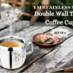 ym stainless steel Pack of 6 Stainless Steel Double Wall Tea & Coffee Cups 100ml image 2